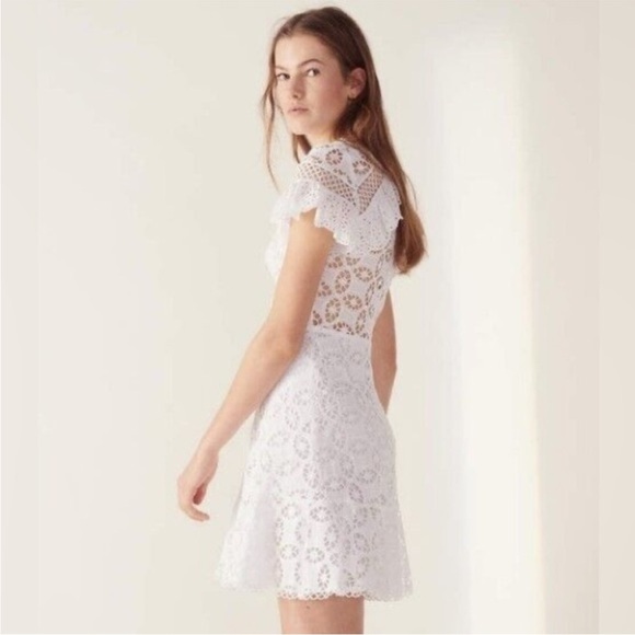 Sandro Corentin Cotton Lace Mini Dress in White, size XS - Picture 3 of 6